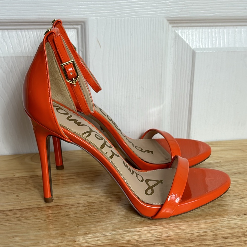 SAM EDELMAN SIZE 7.5 ARIELLA Orange open toe high heel sandals with ankle strap - Picture 4 of 13